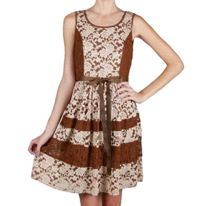 ANTHROPOLOGIE A'reve Lace Sleeveless Floral Cottage Core Dress Brown Size M